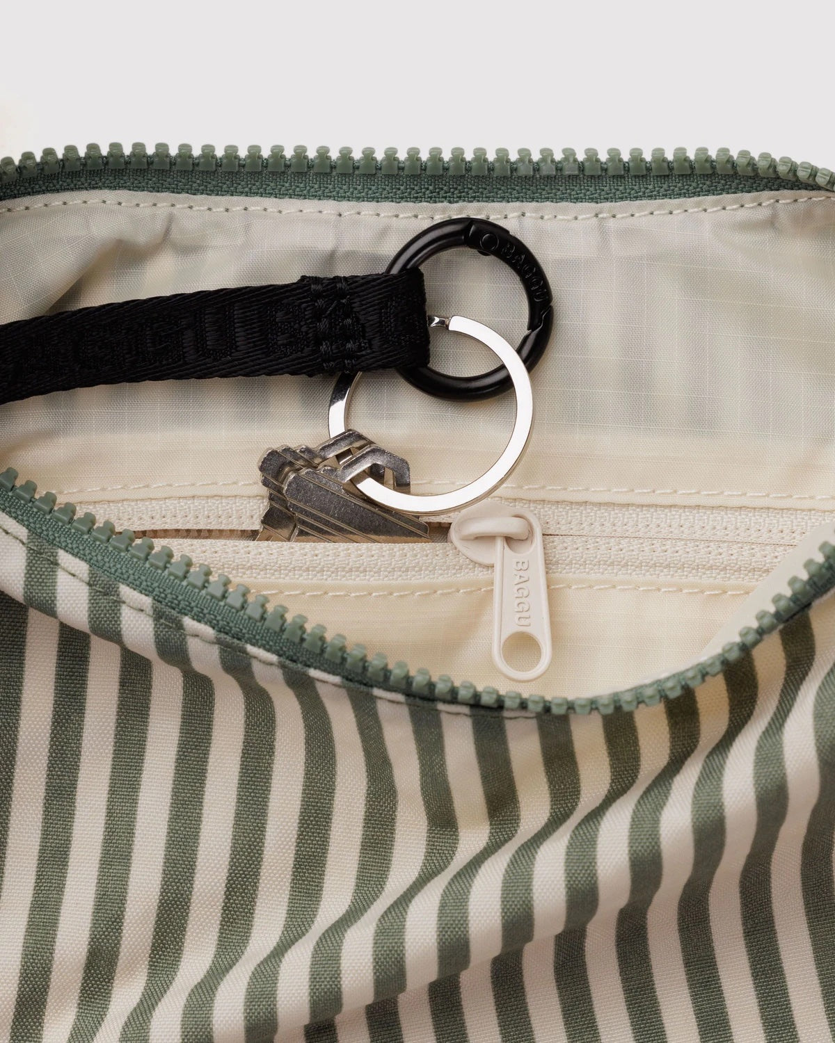 Sage Stripe Small Crescent Baggu