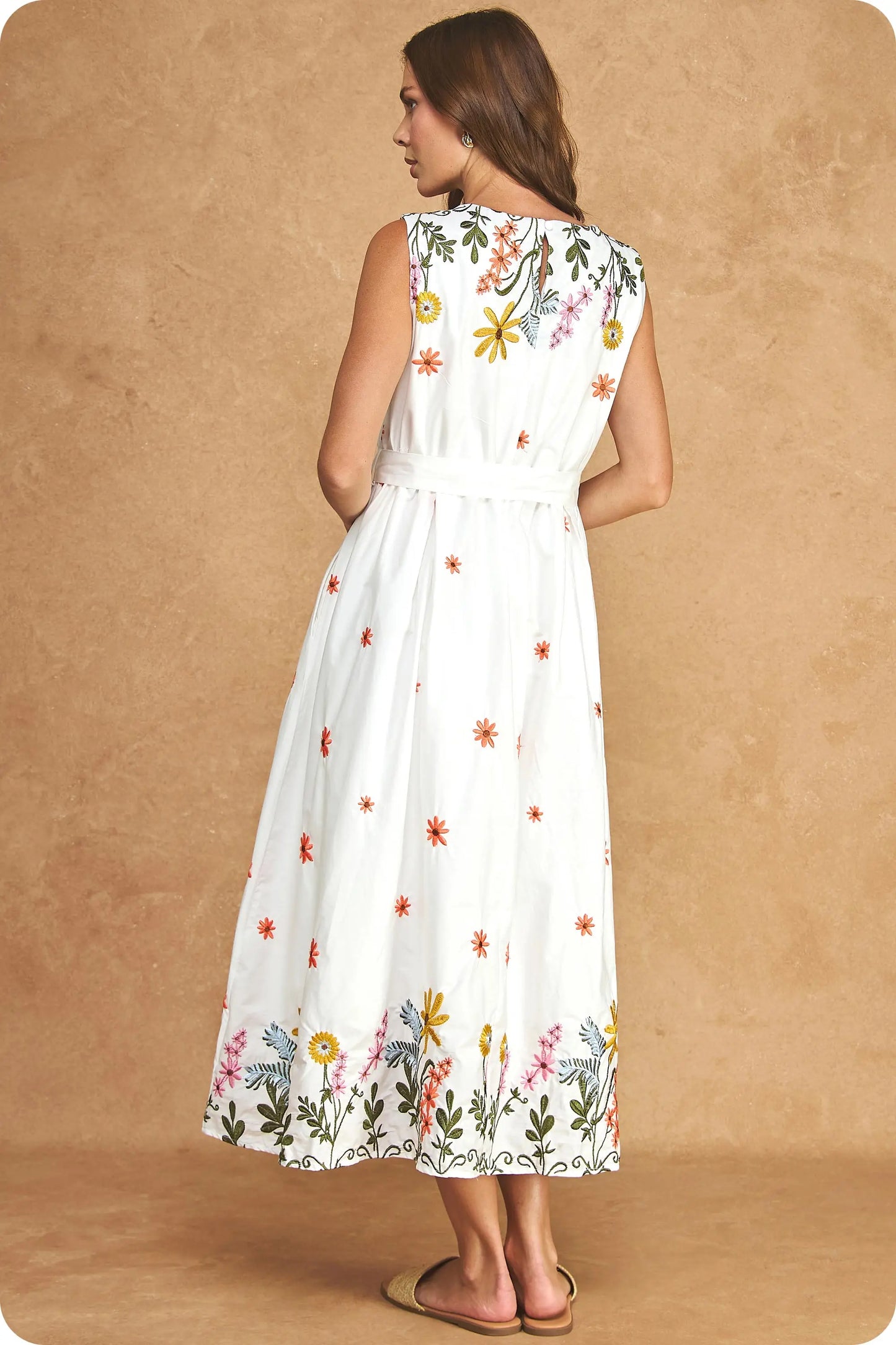 Floral Embroidered Sleeveless Midi Dress