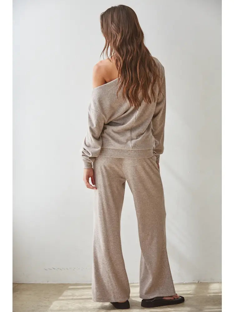 Taupe Cowl Neck Long Sleeve