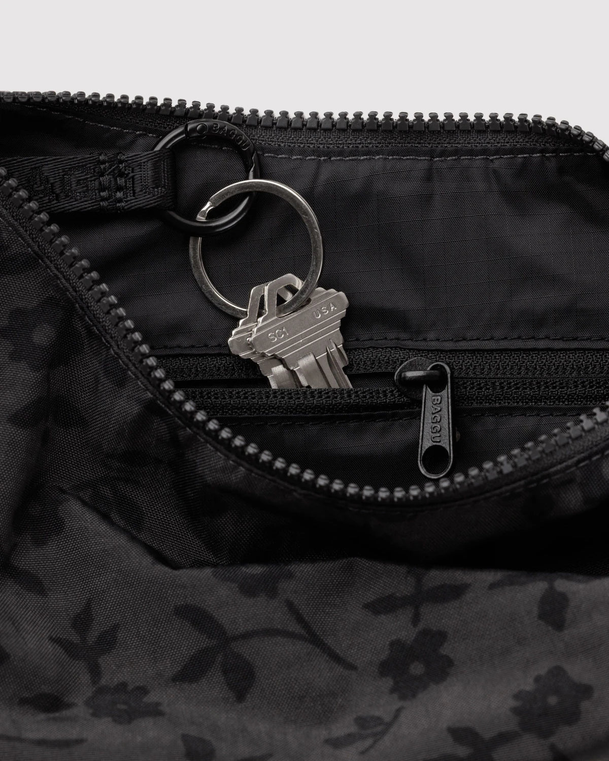 Charcoal Ditsy Floral Small Crescent Baggu