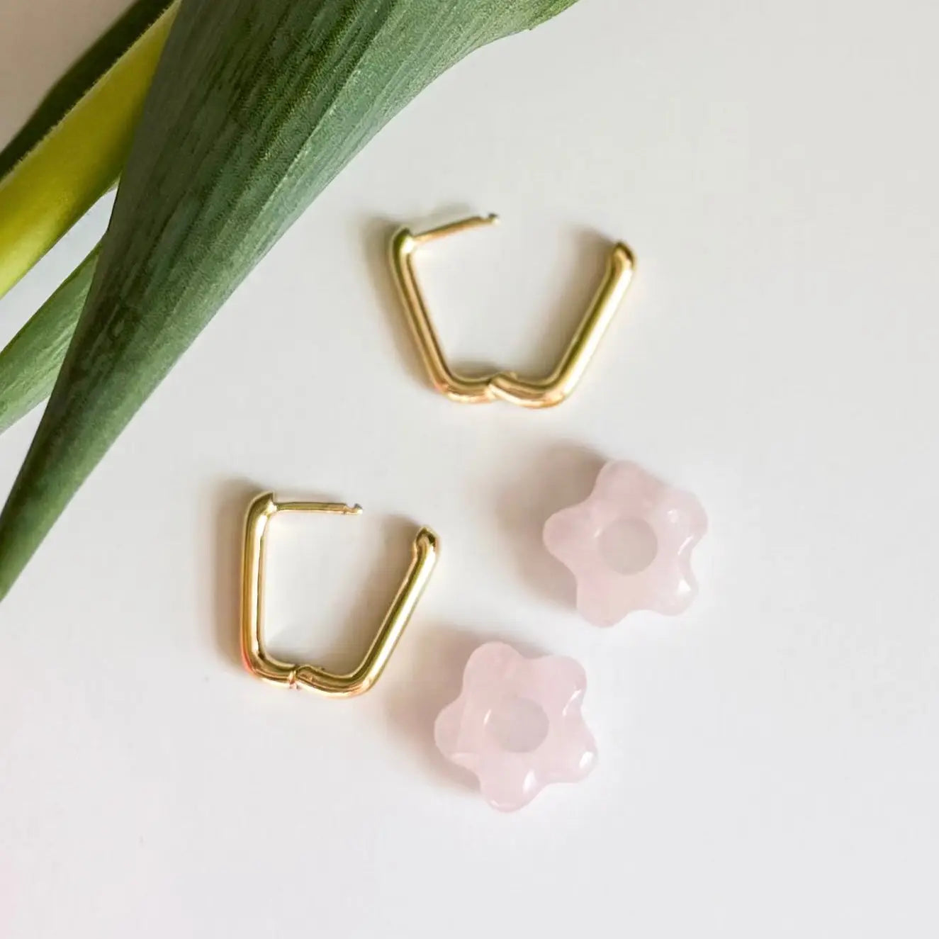 Stone Flower Hoop Earrings