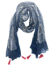 Load image into Gallery viewer, Navy Serene Tassel Cotton Scarf