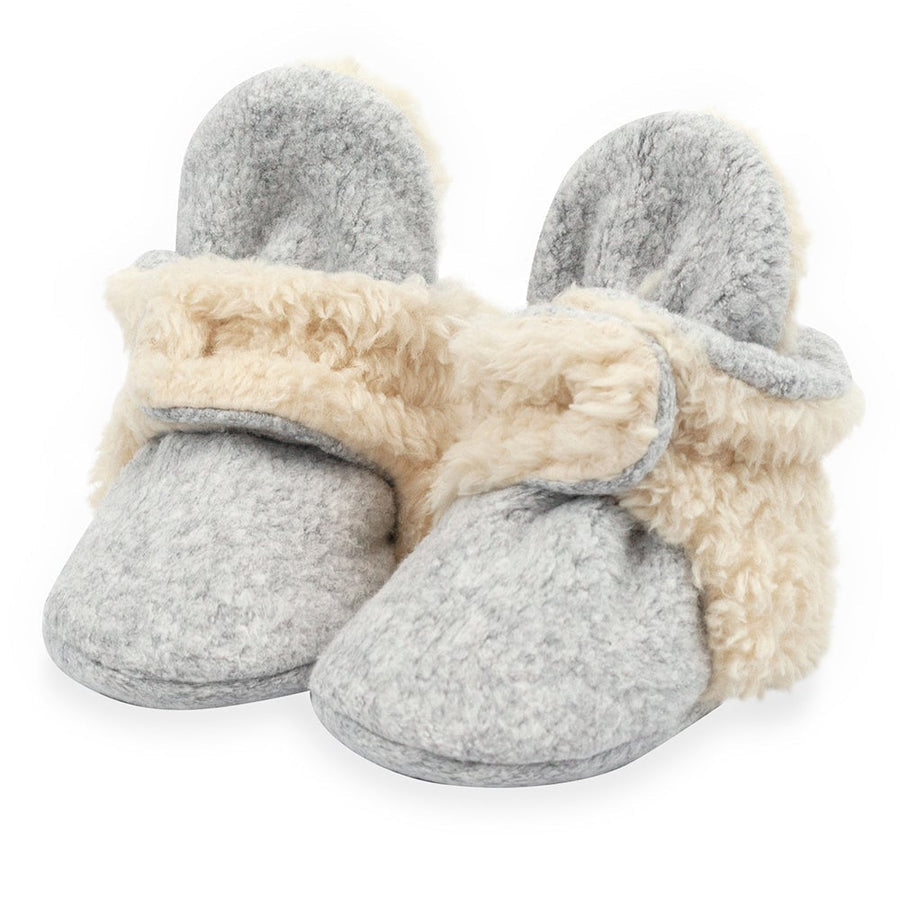 Heather Grey Cozie Fleece Furry Lined Gripper Booties