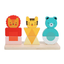 Load image into Gallery viewer, Lion, Tiger, And Bear Wooden Stacking Puzzle