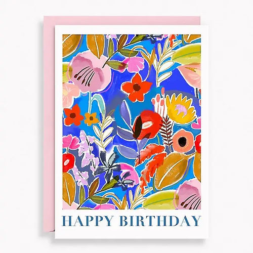 Painted Floral Happy Birthday Card