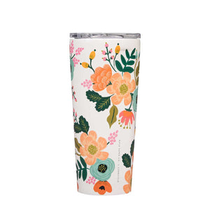 Cream Lively Floral Rifle Paper Corkcicle Tumbler