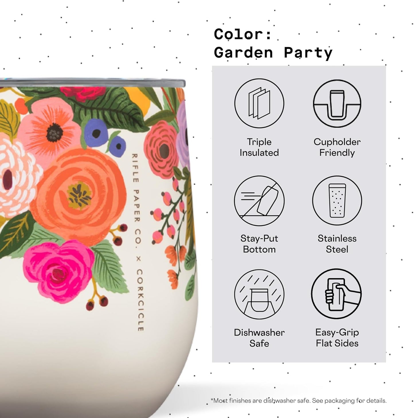 Garden Party Cream Rifle Paper x Corkcicle Stemless - Ali's Wagon
