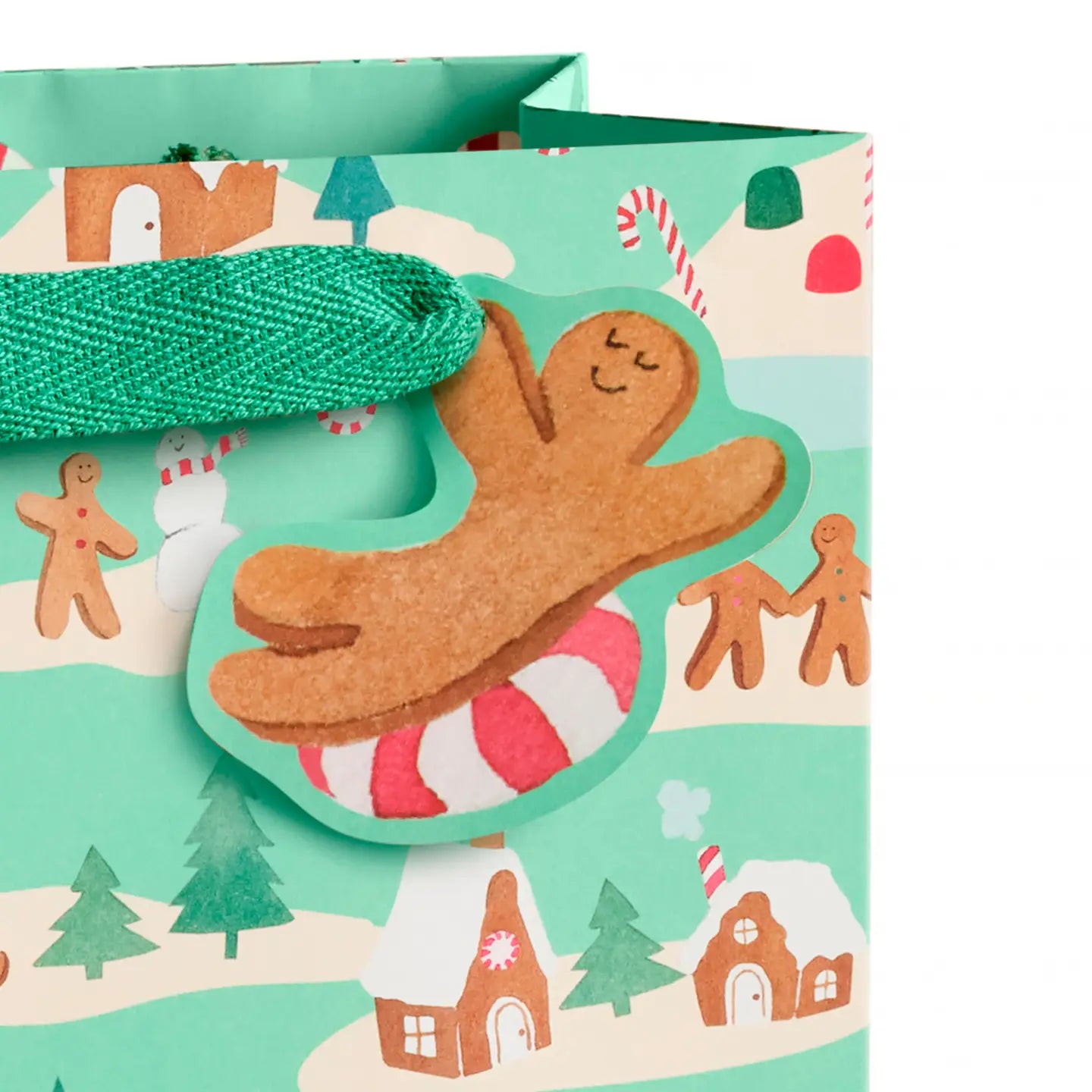Mint Gingerbread Village Gift Bag - Medium