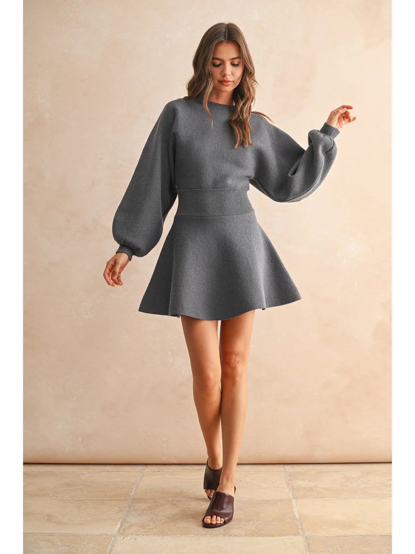 2 in 1 sweater dress Ballon Sleeve S Occasion Vacation Donna Karan Women's Foldover this piece is ideal Color:Rose-gold