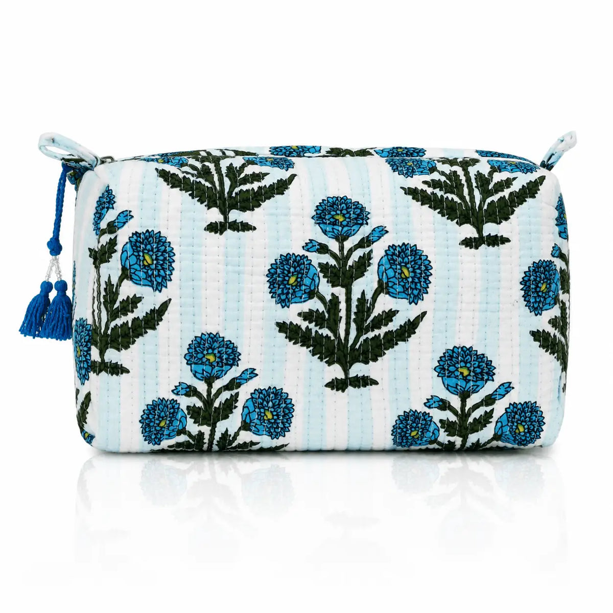 Blue Block-Printed Pouch Set