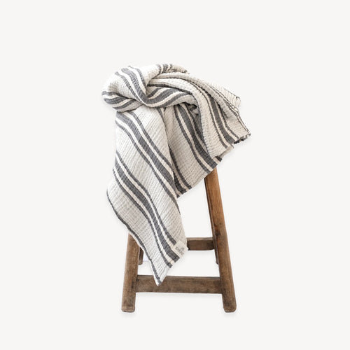 Charcoal Crinkle Striped Throw