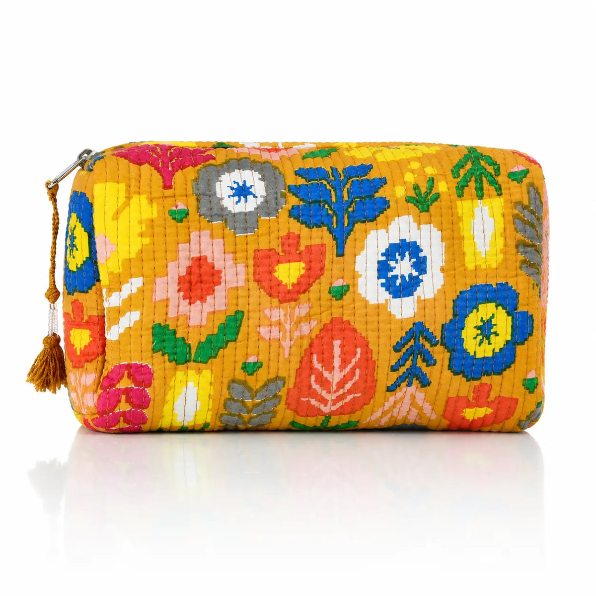 Yellow Block-Printed Pouch Set