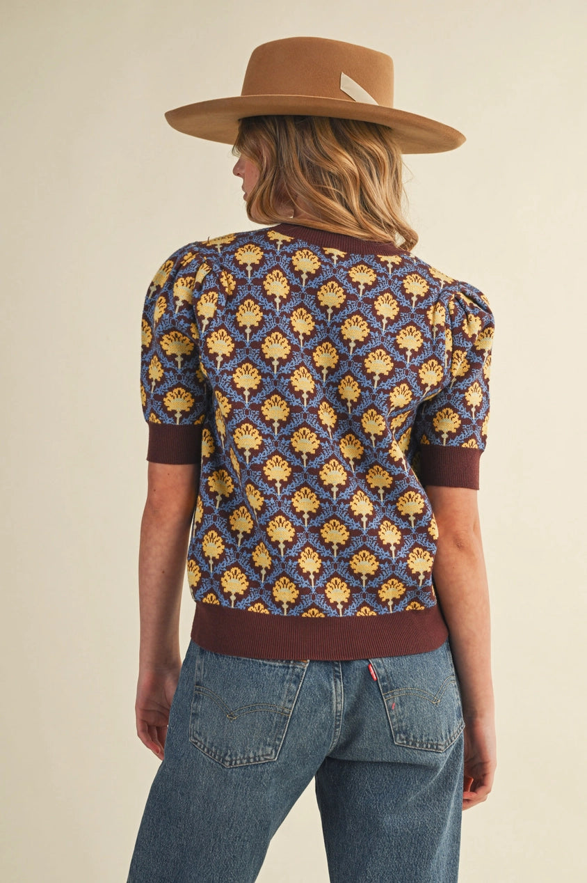 Floral Short Sleeve Sweater