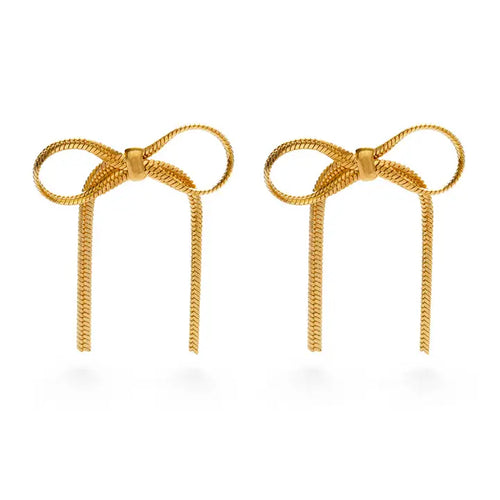 Herringbone Chain Bow Stud Earrings