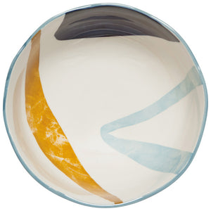 Large Blue & Ochre Canvas Stamped Bowl