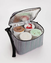 Load image into Gallery viewer, Lilac Candy Stripe Puffy Cooler Bag