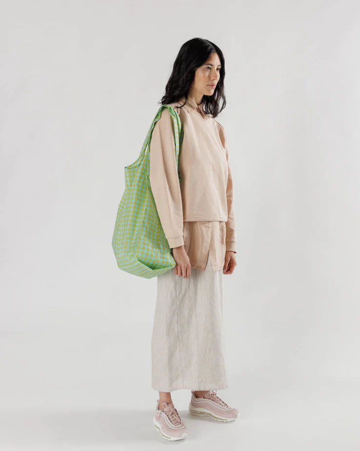 Baggu Reusable Standard Shopping Bag in Mint Pixel Gingham