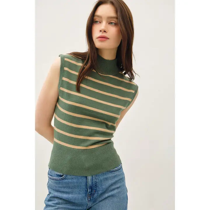 Striped Mock Neck Sweater Tank