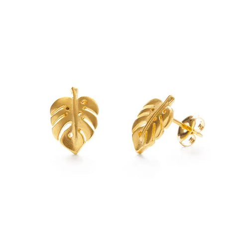 Gold Monstera Leaf Stud Earrings