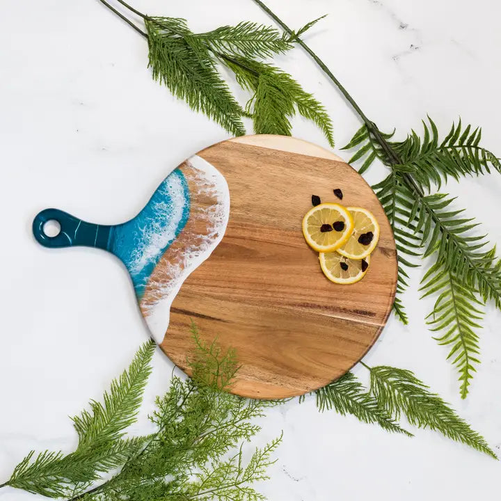 Ocean Vibes Round Acacia Cheese & Serving Board