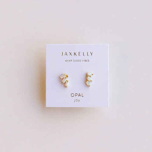 White Opal Offset Trio Stud Earrings