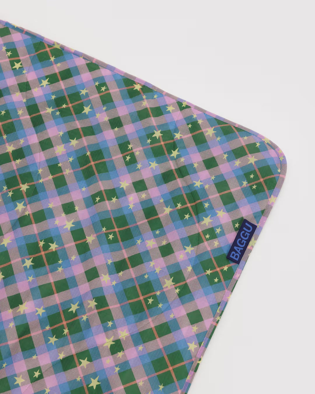 Green Star Plaid Baggu Puffy Picnic Blanket