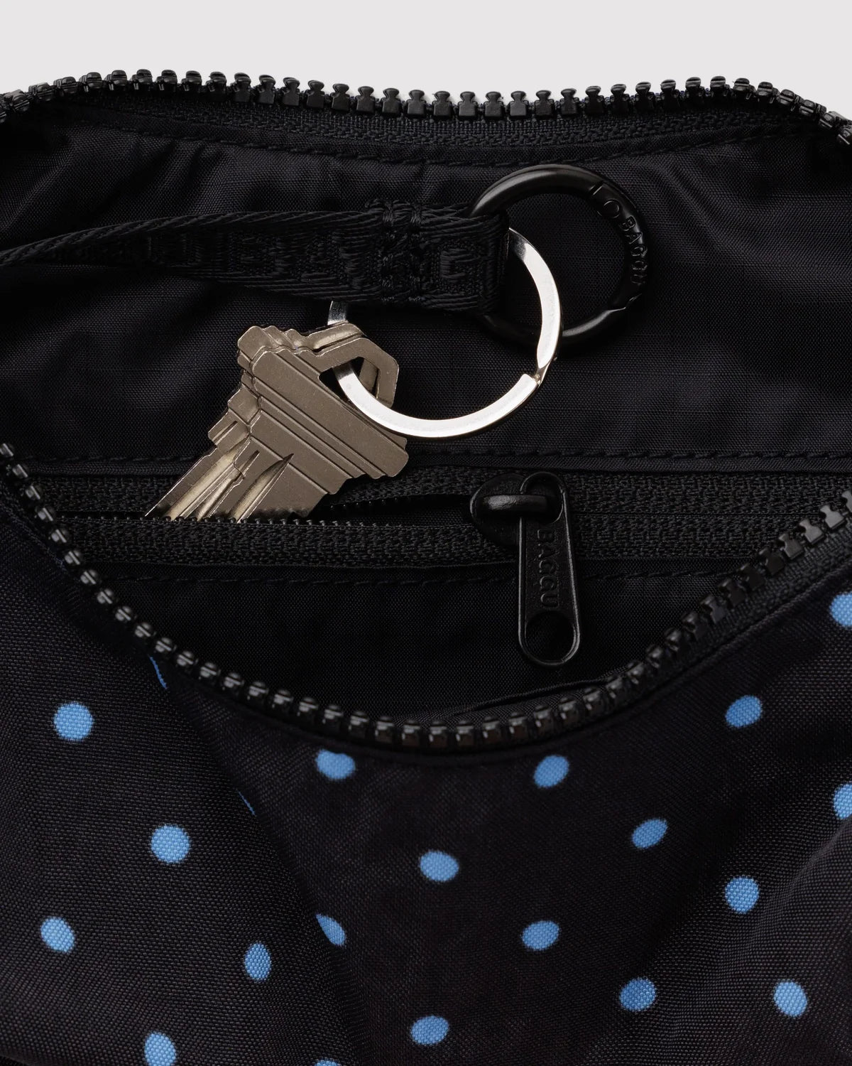 Black and Sky Blue Micro Dot Small Crescent Baggu