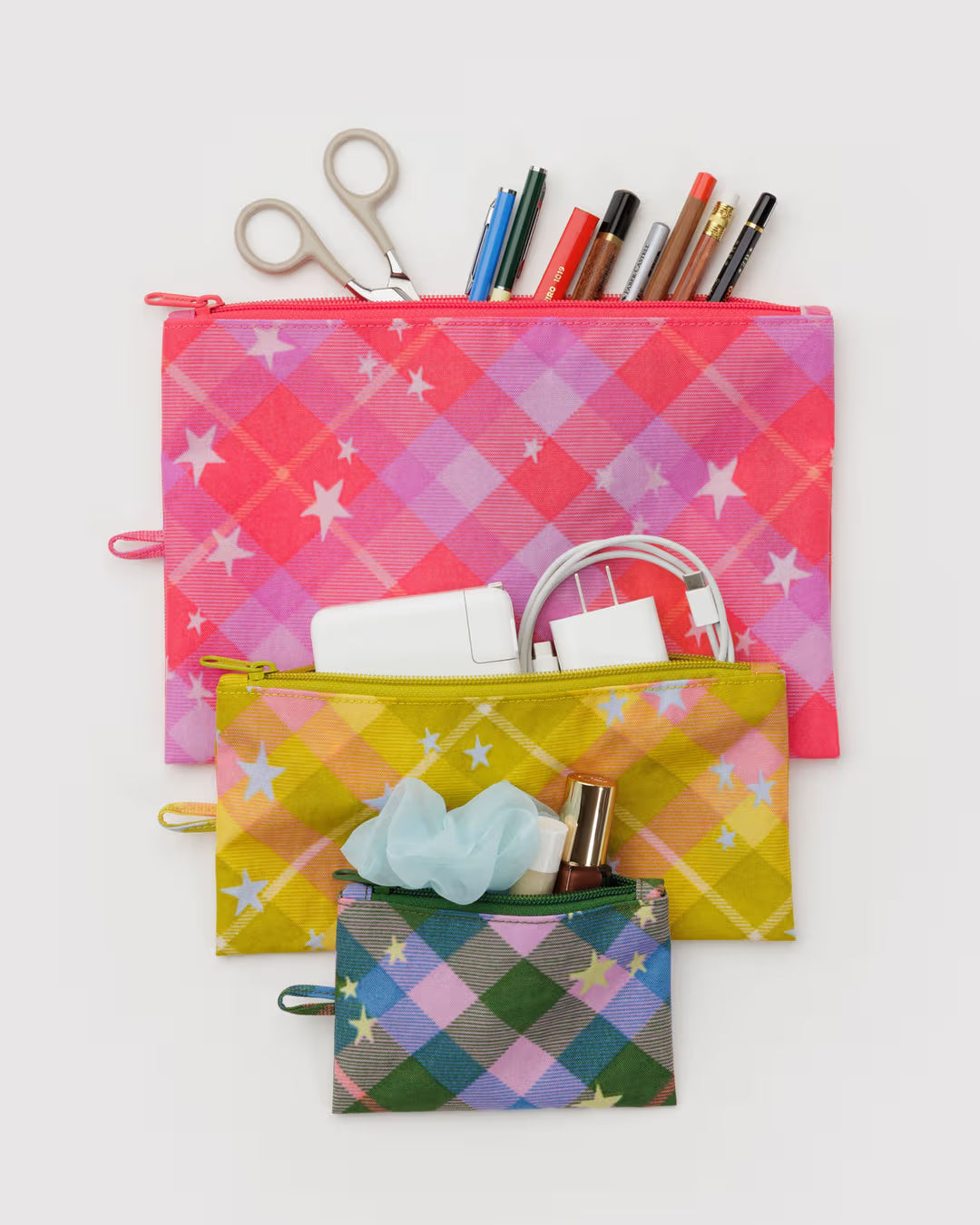 Plaid Star Baggu Flat Pouch Set