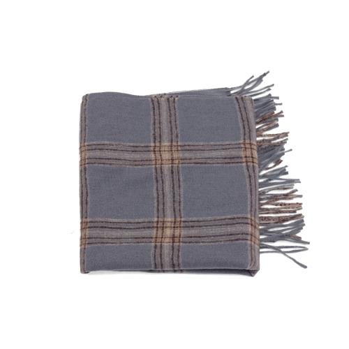 Steel Blue Soft Plaid Fringe Scarf
