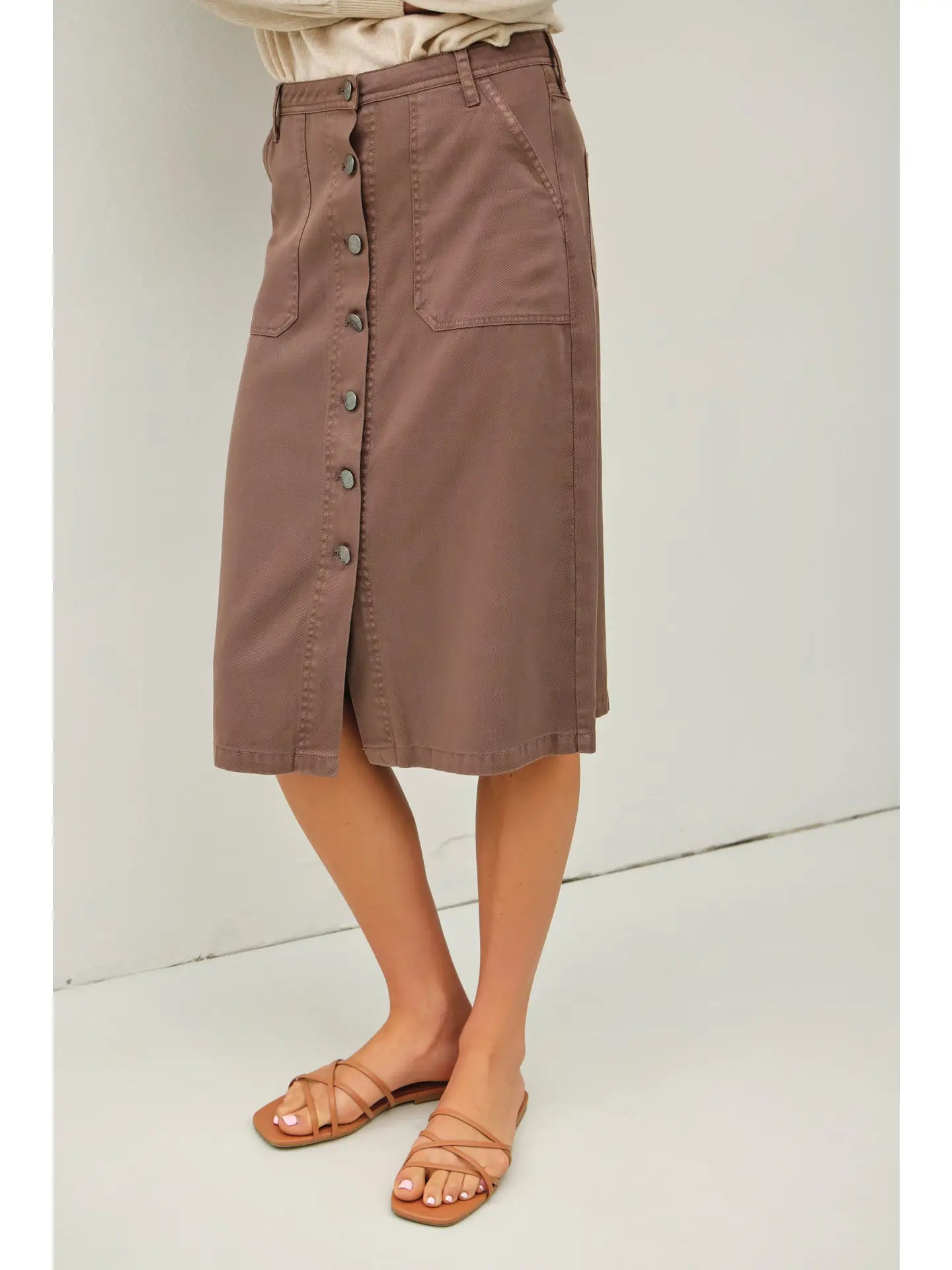 Tencel Blend Button Up Skirt