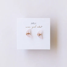Load image into Gallery viewer, Wire Wrapped Moon Rose Quartz  Stud Earrings