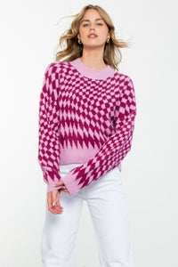 Lilac & Magenta Trippy Checker Sweater