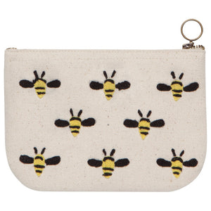Frida Embroidered  Bees Small Zipper Pouch
