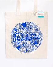 Load image into Gallery viewer, Blue Philadelphia Icons Tote Bag
