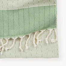 Load image into Gallery viewer, Leaf Green Lined Diamond Turkish Hand Towel