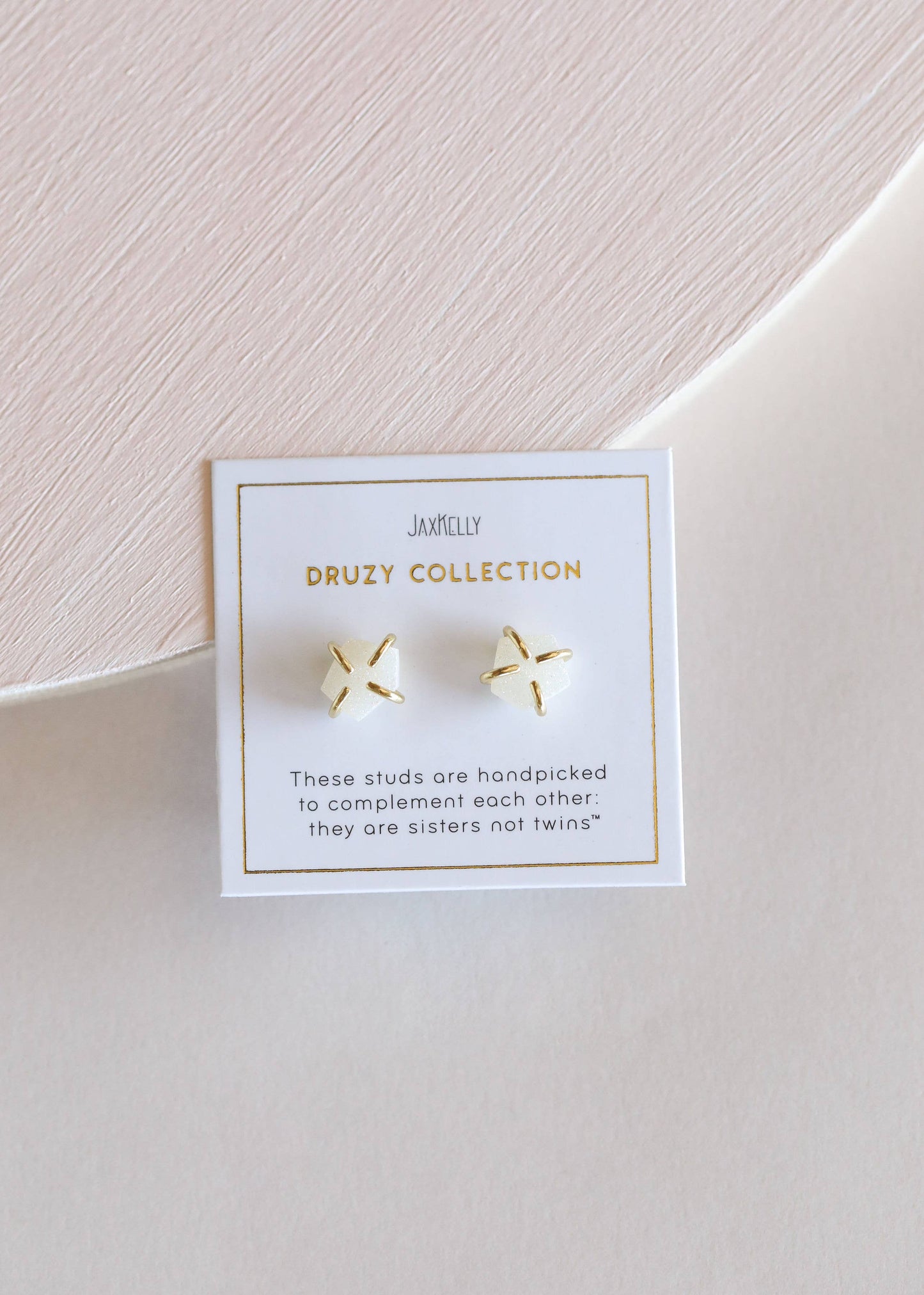 White Druzy Prong Stud Earrings