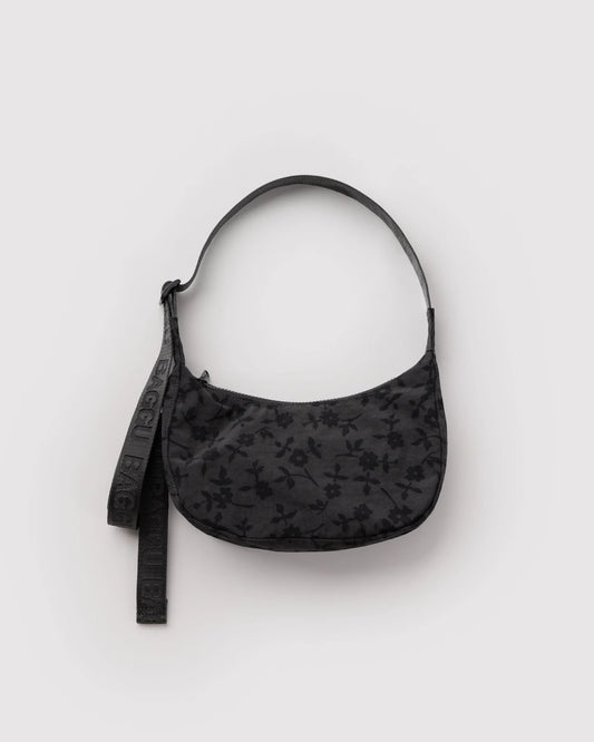 Charcoal Ditsy Floral Small Crescent Baggu