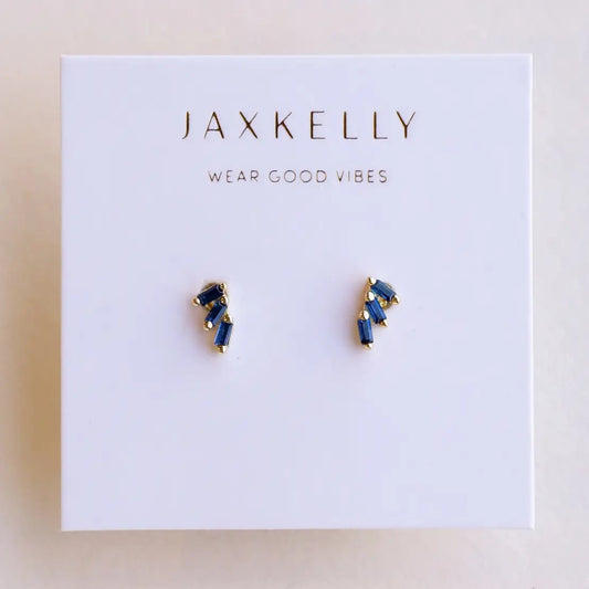 Sapphire Offset Trio Stack Stud Earrings