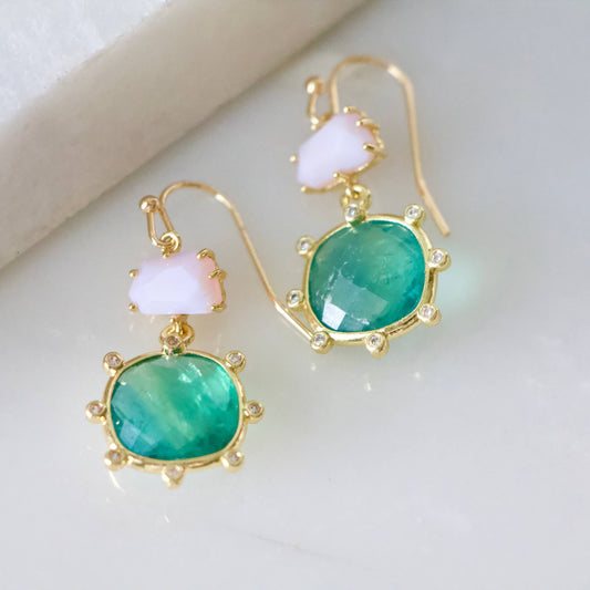 Blush and Green Stone Earrings