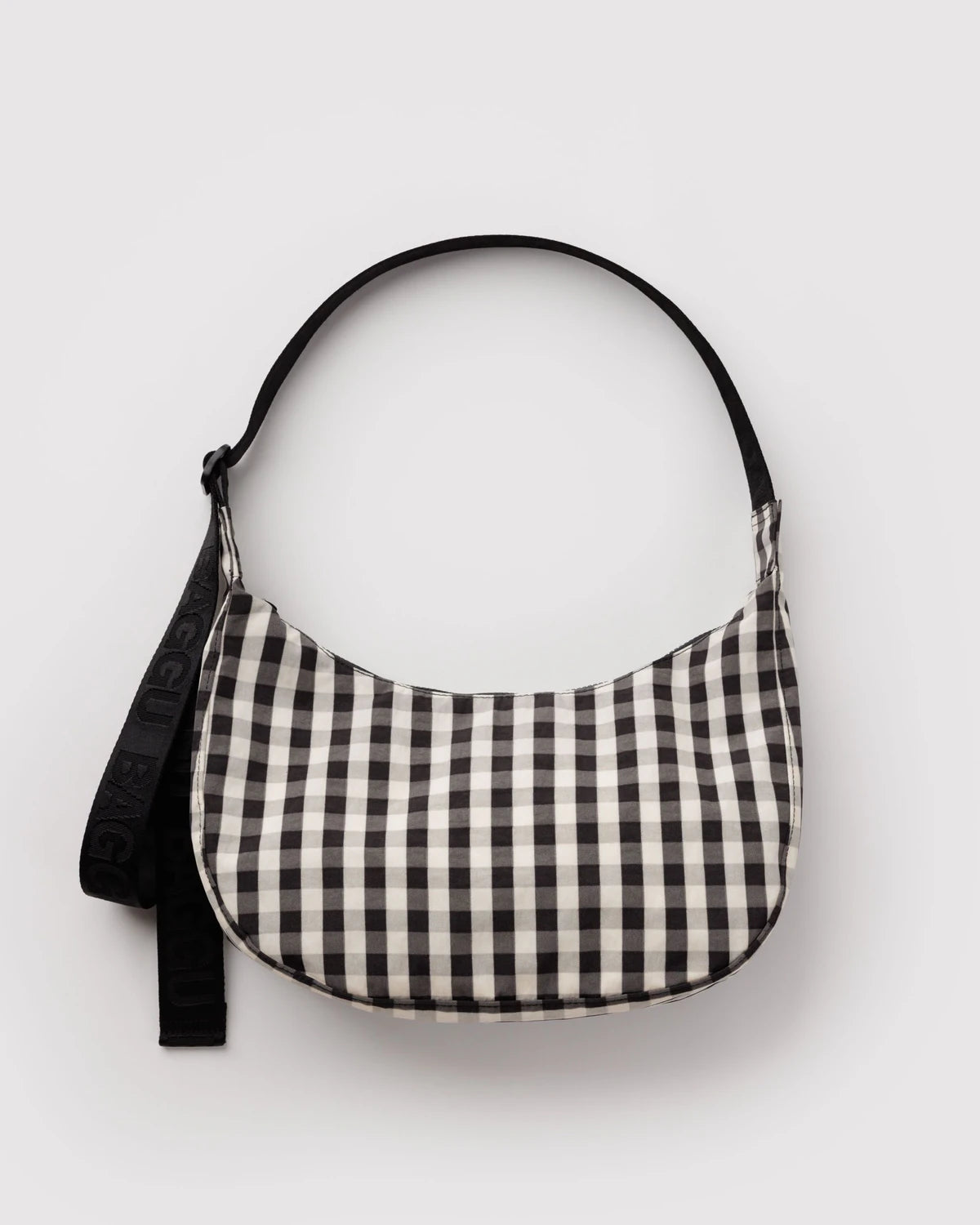 Black and Cream Gingham Medium Crescent Baggu
