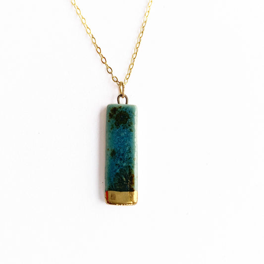 Small Rectangle Teal + Gold Necklace