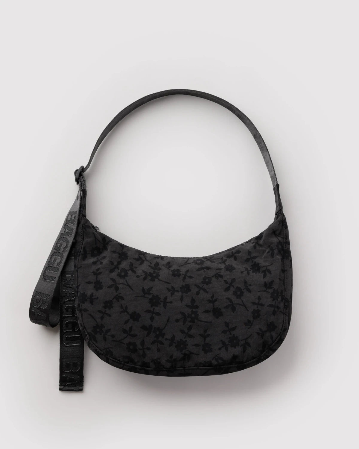 Charcoal Ditsy Floral Medium Crescent Baggu