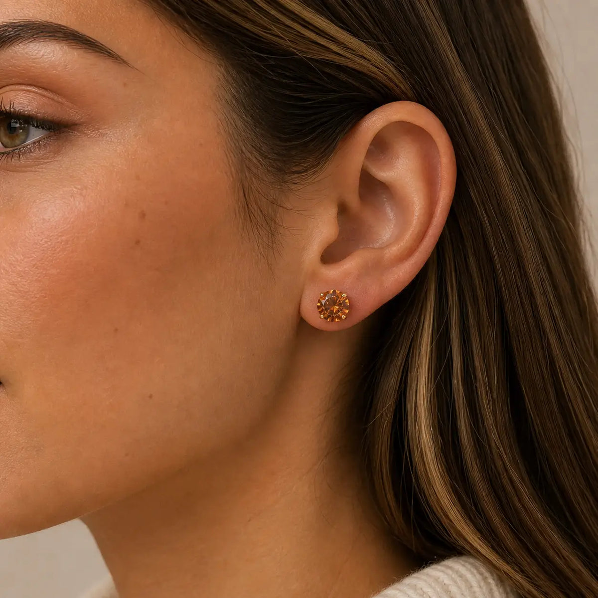 Round Coffee Gold Stud Earrings