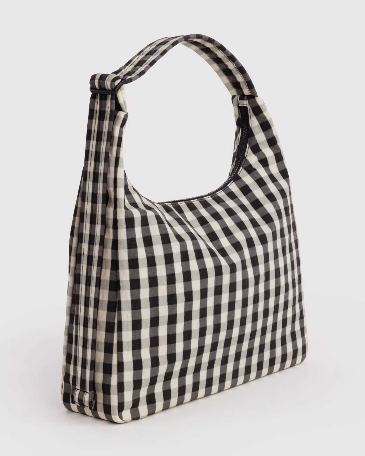 Black and Cream Gingham Nylon Baggu Shoulder Bag