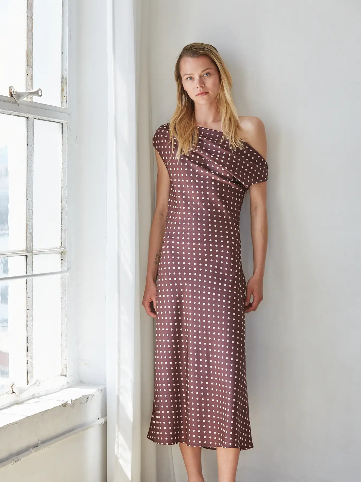 Polka Dot Off the Shoulder Midi Dress