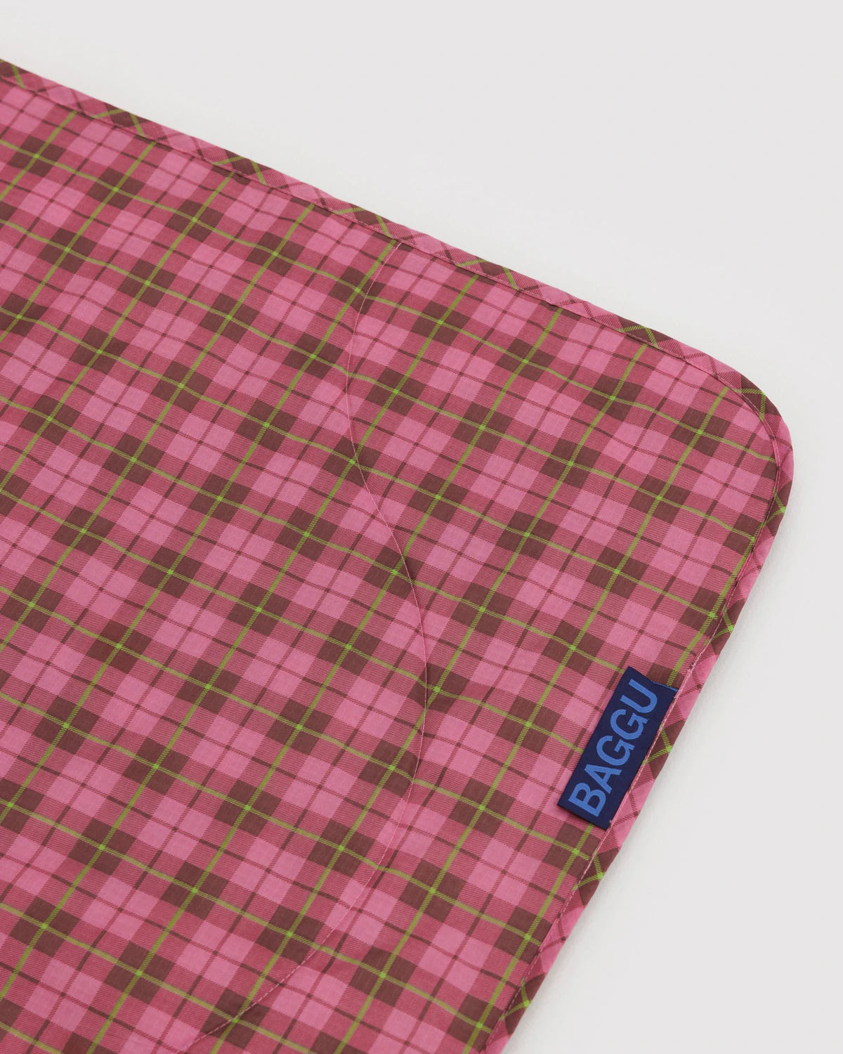 Azalea Pink Tartan Baggu Puffy Picnic Blanket