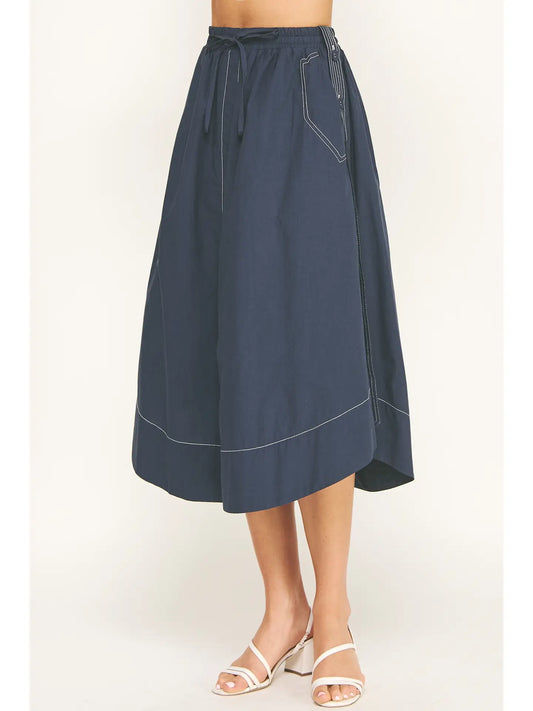 Top Stitch Midi Skirt