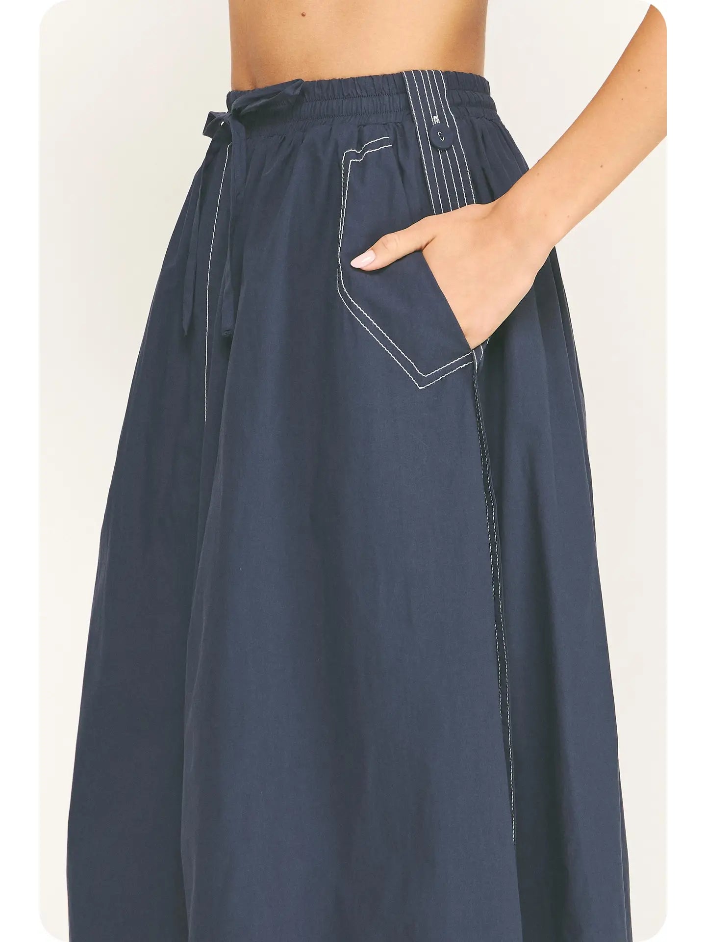 Top Stitch Midi Skirt