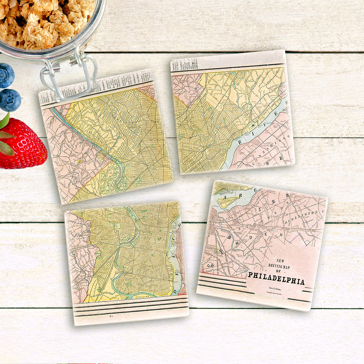 Driving Map of Philadelphia Marble Coasters - Ali's Wagon