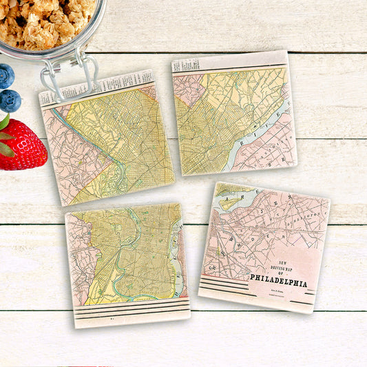 Driving Map of Philadelphia Marble Coasters - Ali's Wagon